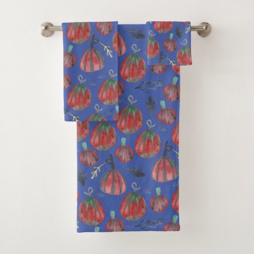 Fun Fall Pumpkins Autumn Watercolor Pattern Bath Towel Set