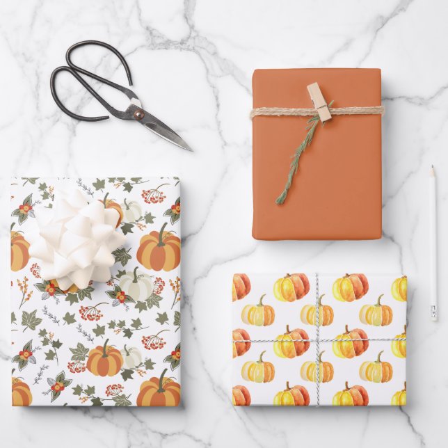 Fun Fall Pumpkins Coordinated Wrapping Paper Sheets (Front)