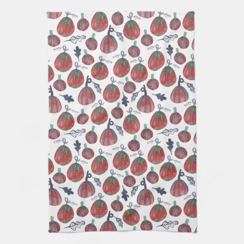 Fun fall PUMPKINS watercolor kitchen towel