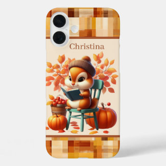 Fun Fall Seasonal squirrel add name iPhone 16 Plus Case