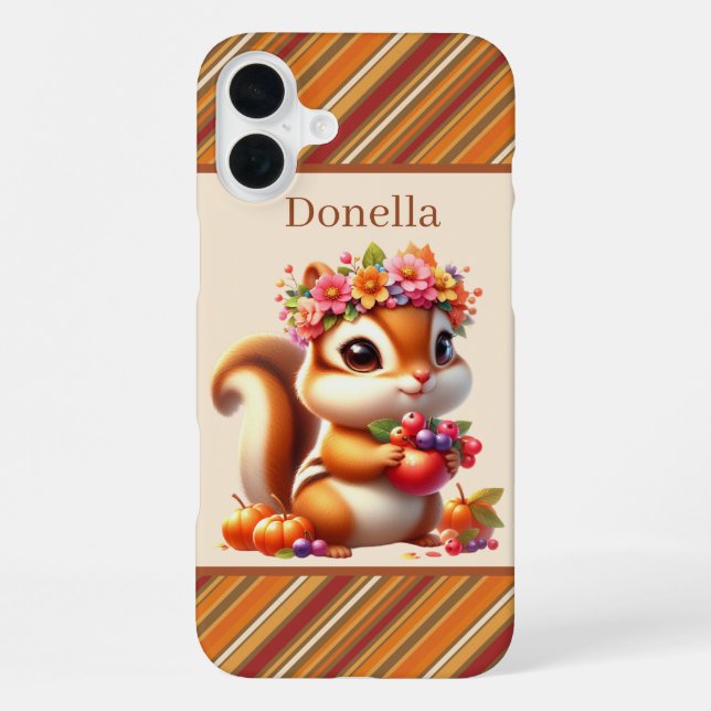 Fun Fall Seasonal squirrel add name  Iphone Case (Back)