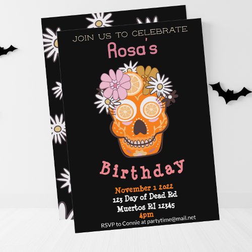 Fun Fall Sugar Skull Birthday  Invitation