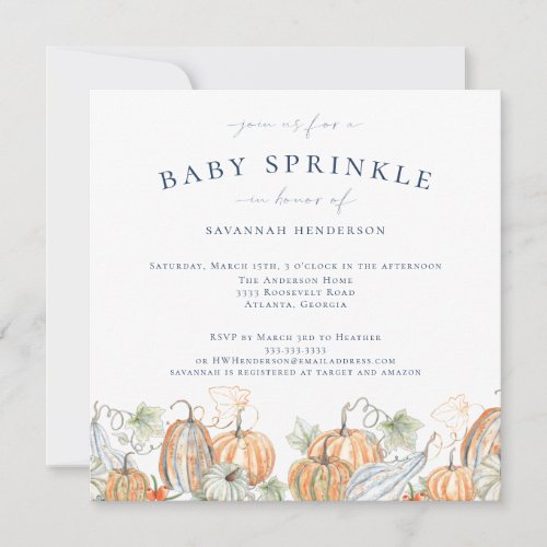 Fun Fall Watercolor Pumpkins Baby Sprinkle Invitation