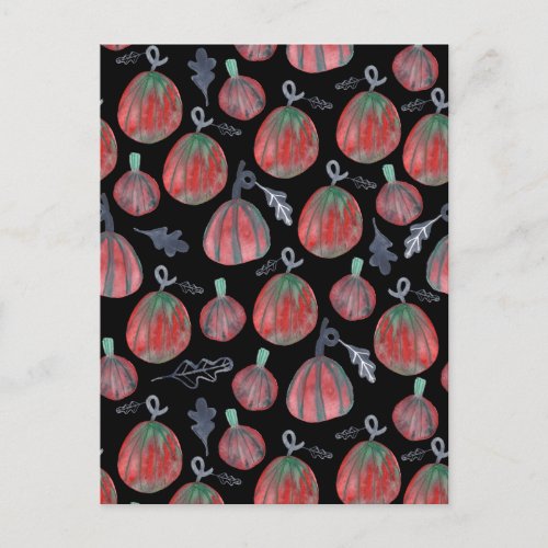 Fun Fall Watercolor Pumpkins Pattern Postcard