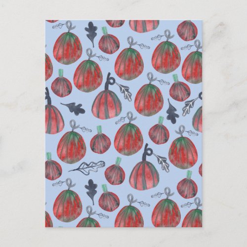 Fun Fall Watercolor Pumpkins Pattern Postcard