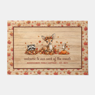 Fun Fall Woodland Animals Rustic Personalized Doormat