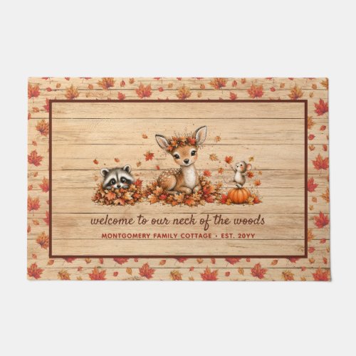 Fun Fall Woodland Animals Rustic Personalized Doormat