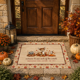 Fun Fall Woodland Animals Rustic Personalized Doormat