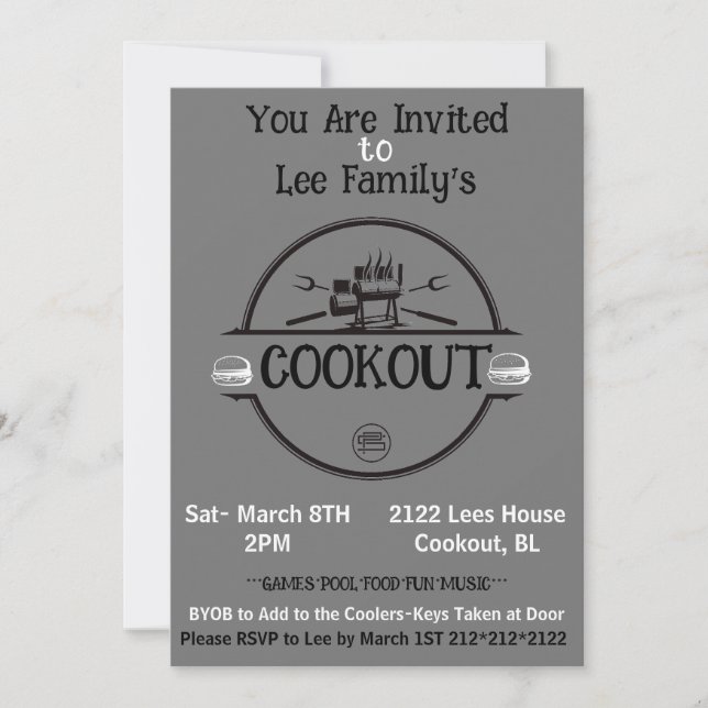 Fun Family and Friends Cookout Invitation (Front)