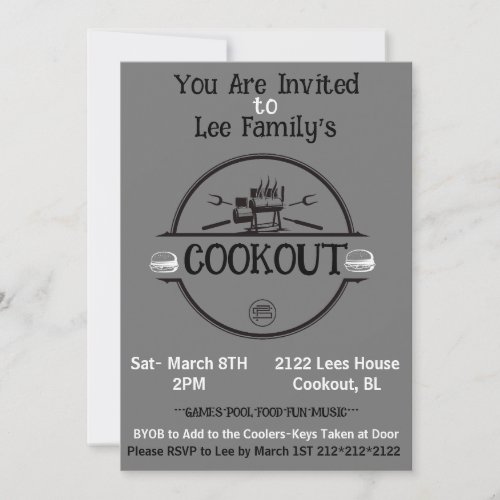 Fun Family and Friends Cookout Invitation