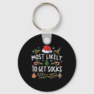 Fun Family Christmas Pajamas Most Likely To Get So Keychain