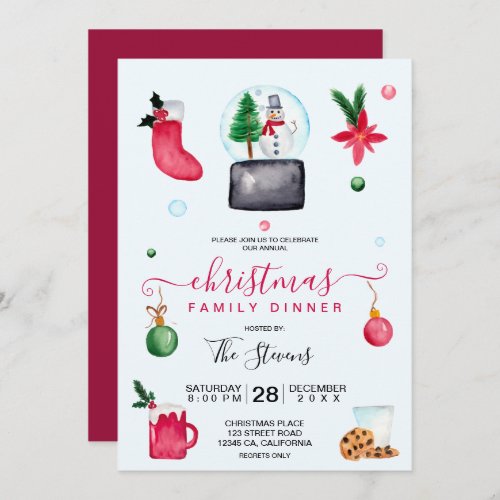 Fun family Christmas party watercolor illustration Invitation