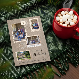 Fun Family Moving Postage Stamps Photo Collage Foil Holiday Card