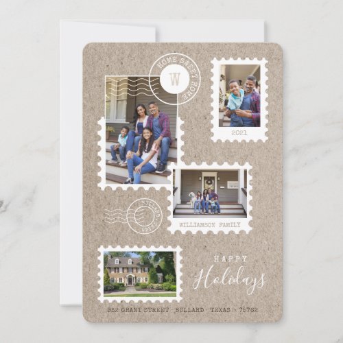 Fun Family Moving Postage Stamps Photo Collage Holiday Card