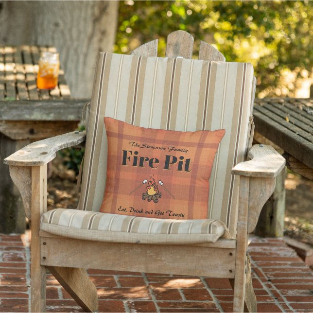 Fun Family Name Fire Pit Personalized Outdoor Pillow (Chair)