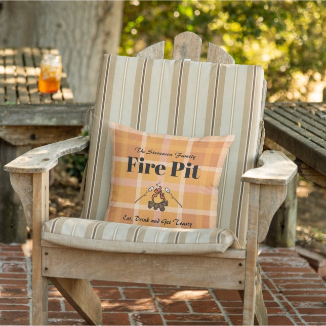 Fun Family Name Fire Pit Personalized Outdoor Pillow (Chair)