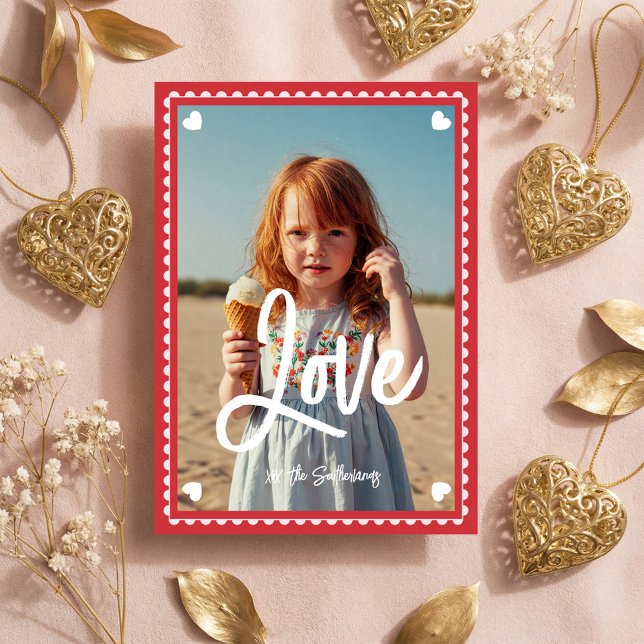Fun Family Photo Love Script Heart Valentine’s Day Holiday Card (Fun Family Photo Love Script Heart Valentine’s Day Holiday Card)