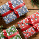 Fun Family Photos Christmas Postage Stamp Collage Wrapping Paper Sheets<br><div class="desc">Unique and memorable personalized family photo Christmas wrapping paper sheets. Festive postage stamp-inspired design featuring our original hand-drawn Christmas postage stamp illustration scenes. Each stamp features a unique festive holiday scene with postage marks. "Merry, Love "Joy" displayed in script typography. Personalize with three family photos and a monogram. All artwork...</div>