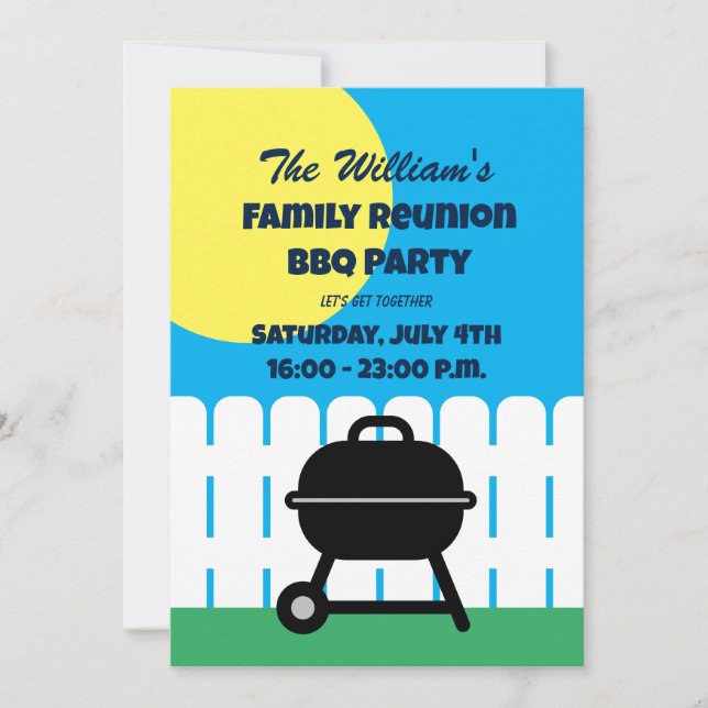 Fun family reunion BBQ party invitation template (Front)