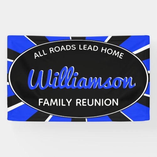 Fun Family Reunion Gathering Blue Retro Banner