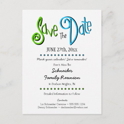 Fun Family Reunion or Party Save the Date Announcement Postcard