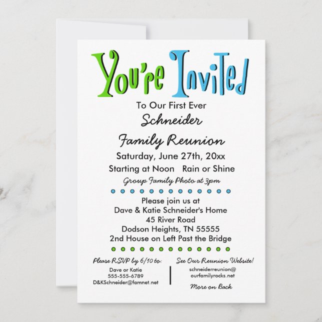 Fun Family Reunion Party or Event Invitation (Front)