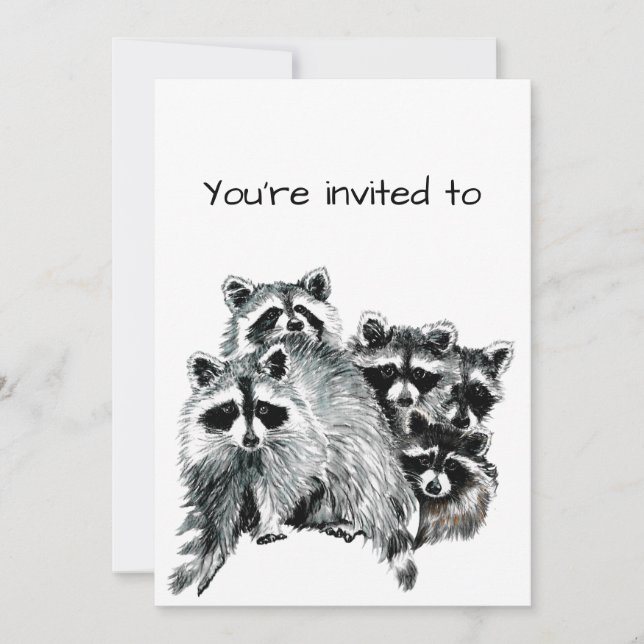 Fun Family Reunion Raccoon Animal Family Art Invitation (Front)