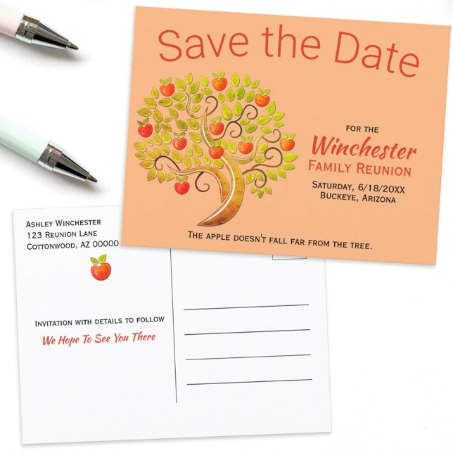 Fun Family Reunion Save The Date Apple Tree Announcement Postcard (Creator Uploaded)