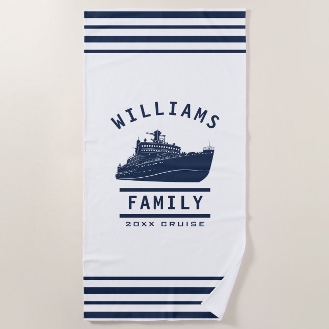 Fun Family Reunion Summer Vacation Sea Cruise Ship Beach Towel (Front)