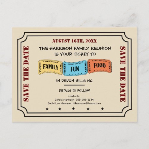 Fun Family Reunion Ticket to Save the Date