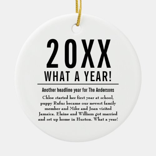 Fun Family Year In Review Modern Merry Christmas Ceramic Ornament