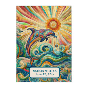 FUN FANTASY COLORFUL DOLPHIN QUILT STYLE ART