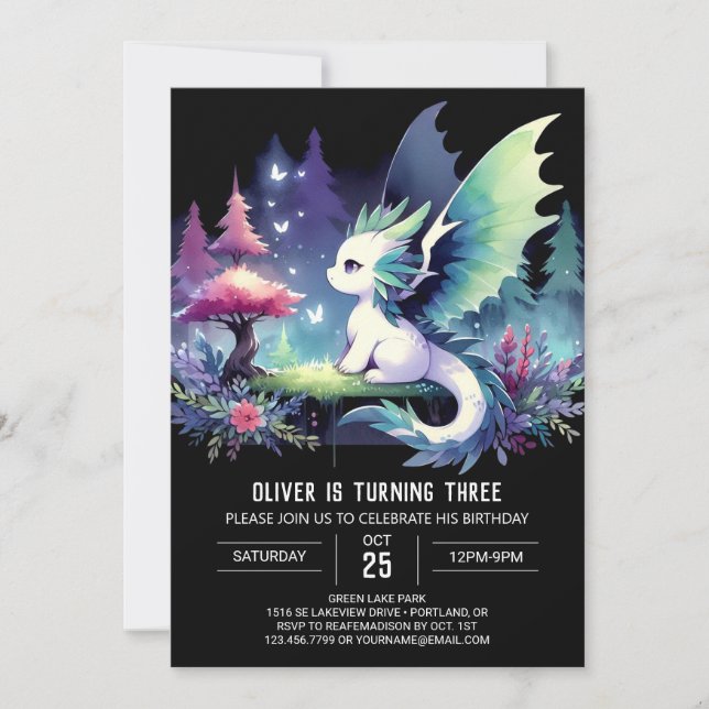 Fun Fantasy Dragon Birthday Invitation (Front)