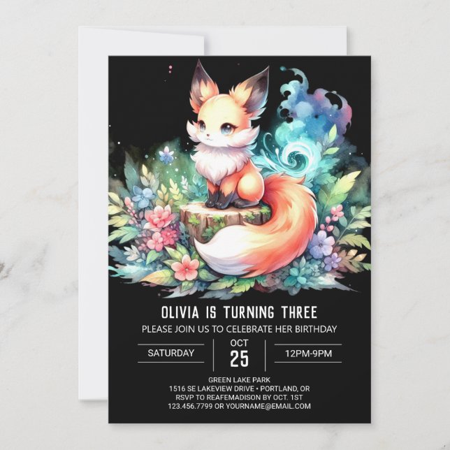  Fun Fantasy Fox Birthday digital Invitation (Front)