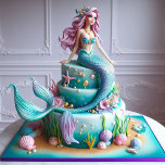 FUN FANTASY MERMAID THEMED KIDS BIRTHDAY CAKE CARD<br><div class="desc">CUTE MERMAID THEMED KIDS BIRTHDAY LAYER CAKE ON THE FRONT OF THE CARD.  COMPLETELY EDITABLE COPY ON THE BACK.</div>