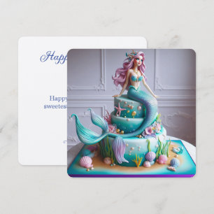 FUN FANTASY MERMAID THEMED KIDS BIRTHDAY CAKE CARD