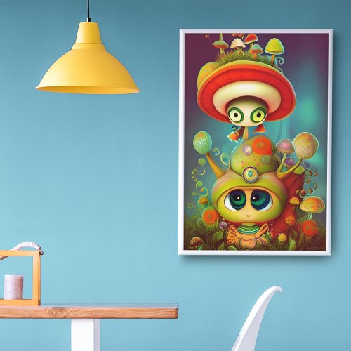 Fun Fantasy Snail and Mush Illustration Poster