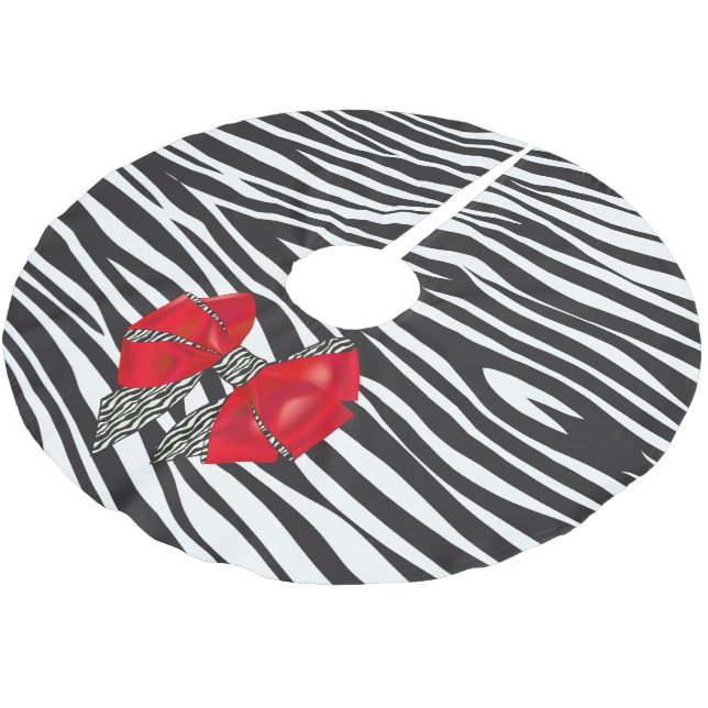 Fun Fantasy Zebra Print with Red Bow Brushed Polyester Tree Skirt (Angled)