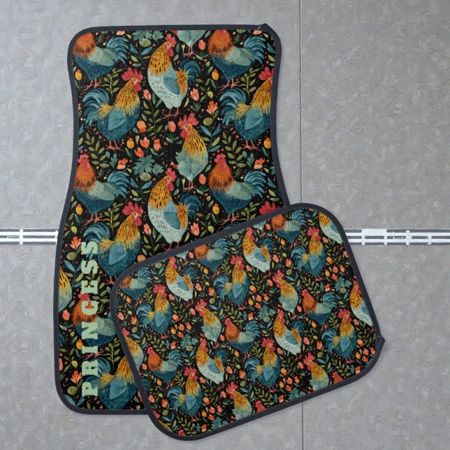 Fun Farm Animal Background Pattern Car Floor Mat (driver and passenger chicken pattern door mat.)