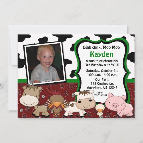 Fun Farm Kids Photo Birthday Invitation