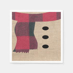 Fun Farmhouse Burlap Snowman Plaid Scarf & Buttons Napkins