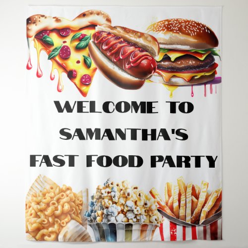 Fun fast food party food truck theme birthday tapestry