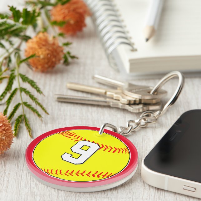 Fun Fastpitch Softball Player Number & Team Colors Keychain (Front Right)