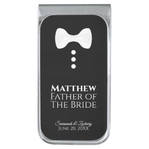Fun Father of the Bride White Tie Tuxedo Wedding Silver Finish Money Clip