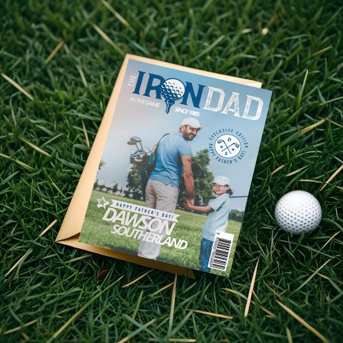 Fun Fathers Day Dad golf Lover Photo Magazine Card