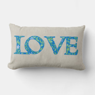 Fun Faux Applique Floral Love Text Design Lumbar Pillow