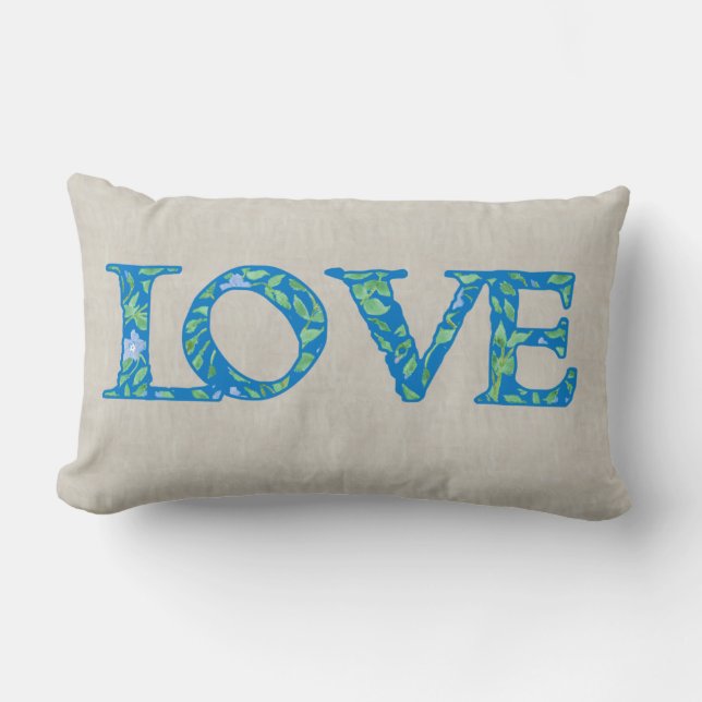 Fun Faux Applique Floral Love Text Design Lumbar Pillow (Front)
