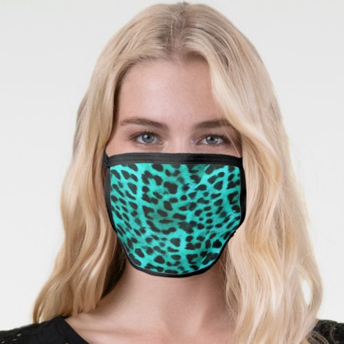 Fun Faux Fur Teal Leopard or Animal Print Safari Face Mask