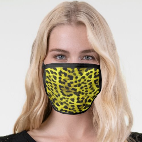 Fun Faux Fur Yellow Leopard or Animal Print Safari Face Mask