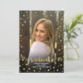 Fun Faux Gold Glitter Confetti Photo Graduation Invitation (Standing Front)
